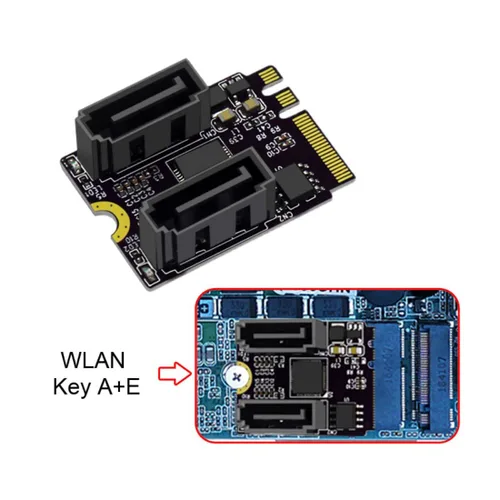 Vista 3 de ChenYang PCIE 3.0 M.2 (A+E Key) a 2 SATA 3.0 Adaptador de tarjeta de extensión para tarjeta de disco duro SATA de la placa base Extensión del puerto