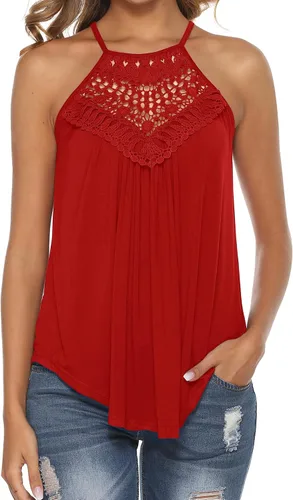 Vista 11 de Bluetime Halter Tops Women Sleeveless Crochet Flowy Cute Summer Tank Tops Negro