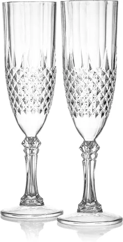 Vista 7 de Laura Stein Paquete de 4 vasos desechables estilo cristal con tallo Hard plastic looks like real glass; for weddings, toasts, catering & showers