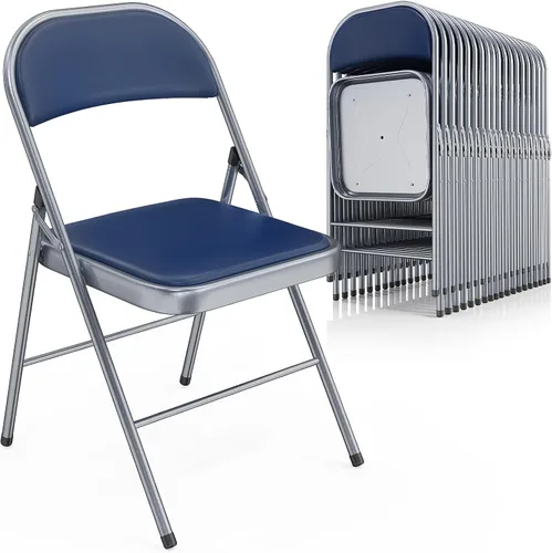 Vista 19 de VINGLI Paquete de 4 sillas plegables con asientos acolchados, marco de metal con asiento y respaldo de piel sintética, capacidad de 350 libras, Negro