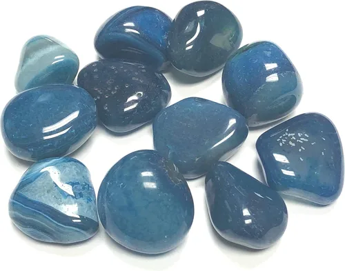 Vista 3 de Ágata teñida pulida, piezas grandes de 1 pulgada con bolsa de terciopelo (1 libra, azul)