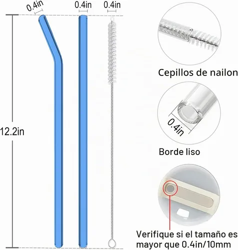 Vista 2 de Popote de Repuesto Compatible con Vasos Stanley de 40 oz, 4 Piezas Popotes Reutilizables con Cepillo de Limpieza, Popote Largo de Vidrio para Azul