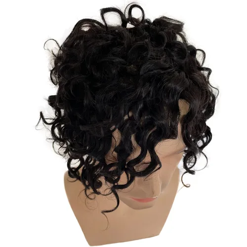 Vista 3 de Voloria Full French Lace Toupee Loose Wave Europeo Cabello Humano Sistemas de Reemplazo para Hombres Hairpiece 10x8inch #1B Color Negro