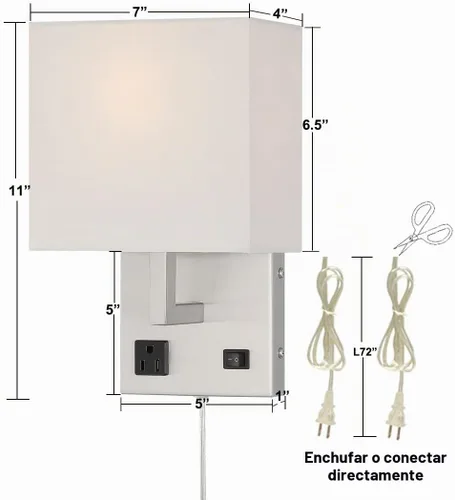 Vista 4 de HomeFocus - Lámpara de pared de noche con tomacorriente, lámpara de pared, apliques de pared, lámpara de pared para dormitorio, sala de estar