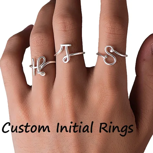 Vista 3 de SILVERCUTE S925 Initial Rings, Adjustable Size 6-12 Statement Alphabet Letter A-Z Jewelry Personalized Twisted Initials Rings Sterling Silver