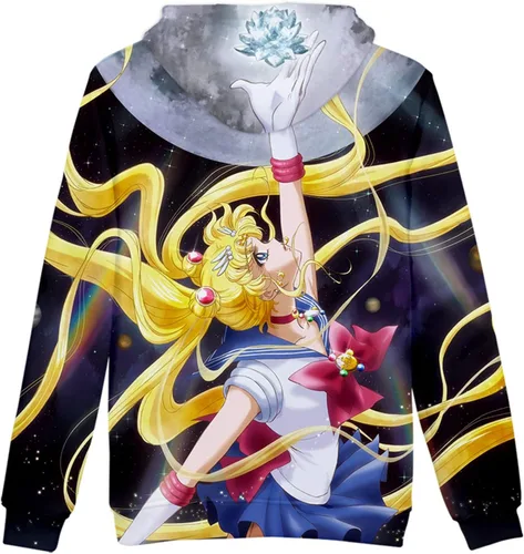 Vista 4 de BAKUGOU Anime Tsukino Usagi Hoodie for Women Girls Black Unisex Aino Minako Pullover Luna Sweatshirt Pink Adult Anime Sweater