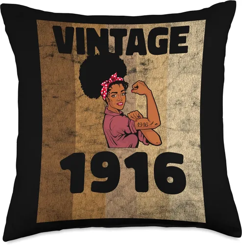 Vista 4 de Vintage 1916 Limited Edition 107th Birthday Afro Girls Women Throw Pillow