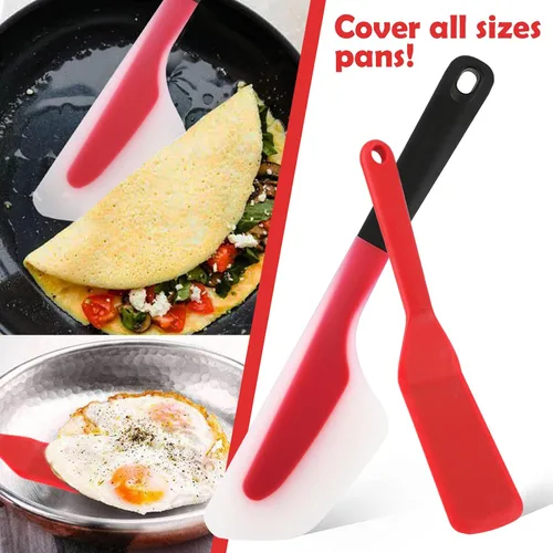 Vista 5 de Webake Juego de espátulas de tortilla de silicona, grandes y pequeñas, resistentes al calor, antiadherentes, aptas para lavavajillas