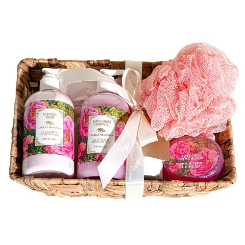 Vista 9 de Camille Beckman Cesta de regalo Essentials, Camille, terapia de manos de glicerina de 6 onzas, crema corporal sedosa de 13 onzas, gel limpiador