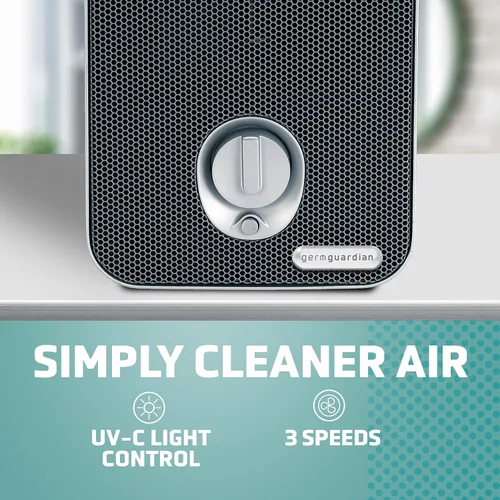 Vista 4 de Sistema de limpieza de aire GermGuardian 3 en 1 con filtro HEPA, desinfectante UV-C, reducción de alérgenos y olores, purificador de aire portátil.