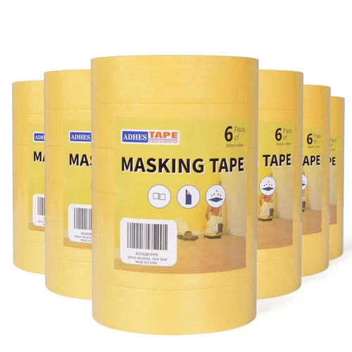 Vista 12 de ADHES - Cinta adhesiva amarilla para pintores, 0.7 pulgadas x 55 yardas x 6 rollos, cinta segura para pared sin residuos para pintura de pared