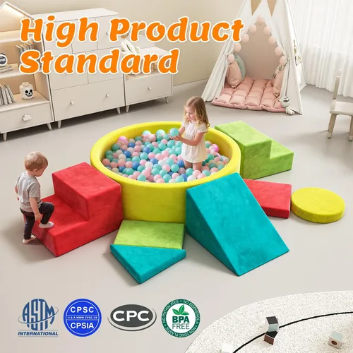 Vista 3 de Juego de bloques de escalada de espuma suave, juguetes de escalada para niños pequeños con pozo de bolas para jugar en interiores, escalador modular