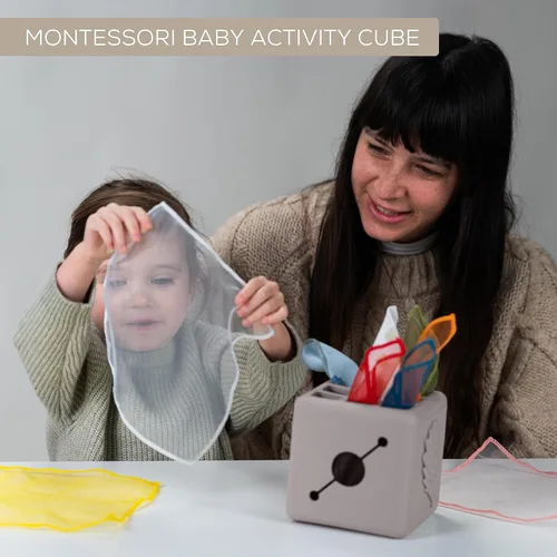 Vista 9 de Taf Toys Caja de pañuelos para bebé con conejito emergente - Actividad sensorial Montessori con 10 pañuelos de tela para el desarrollo motor fino