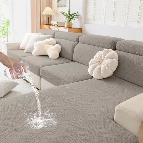 Vista 15 de hyha Fundas de cojín impermeables para sofá, fundas impermeables para sofá modular de 3 cojines para mascotas, funda elástica lavable con parte Beige