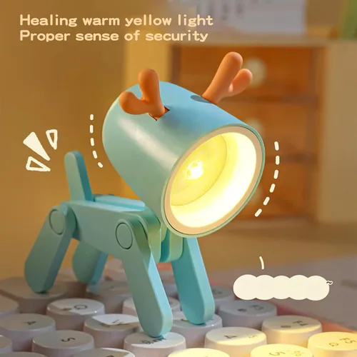Vista 3 de Mini luz nocturna para niños, luz LED creativa con diseño de ciervos y perros, lámparas de animales lindos portátiles para niñas, niños, dormitorio