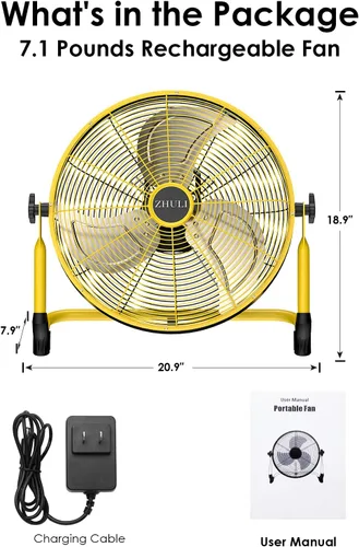Vista 22 de ZHULI Ventilador solar de 14 pulgadas, ventilador de piso con batería Ventilador L amarillo de 14