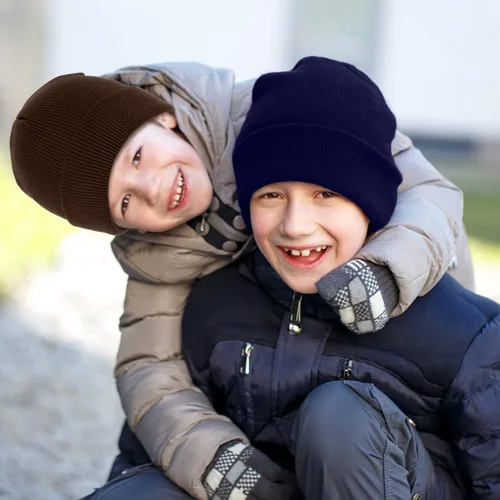 Vista 6 de Cooraby Paquete de 6 gorros de invierno para niños de punto acrílico elásticos para niños y niñas