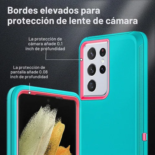 Vista 3 de YKHJKLEC Funda para Samsung Galaxy S21 Ultra, con 2 piezas [protector de pantalla de TPU flexible autorreparable y protector de lente de cámara]