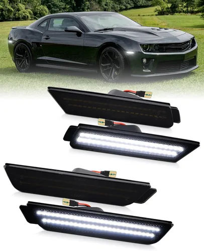 Vista 13 de Luz de Marcador Lateral Azul Compatible para 5ta Generación Chevy Camaro 2010 2011 2012 2013 2014 2015, Luces de Parachoques Delanteras y Traseras