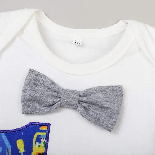 Vista 50 de IDOPIP Traje formal para bebé niño para el primer cumpleaños de Cake Smash con corbatín y tirantes y pantalones cortos para sesión de fotos