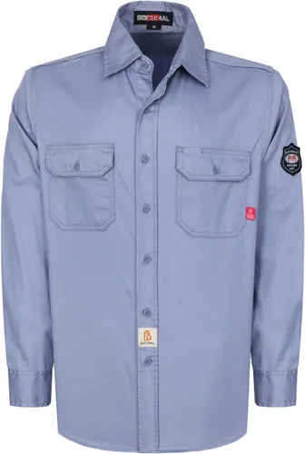 Vista 22 de BOCOMAL Men's FR Shirts 6.25oz Lightweight Flame Resistant Welding Workwear Rojo/Blanco