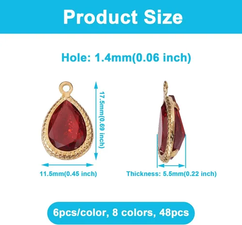 Vista 3 de Cheriswelry 48 colgantes de diamantes de imitación de resina en forma de lágrima con ajustes de latón dorado con diamantes de imitación facetados