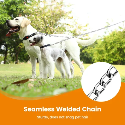 Vista 14 de PETTOM Correa de cadena de metal para perros, cuerda de acero resistente a prueba de mordidas con mango acolchado para perros medianos y grandes