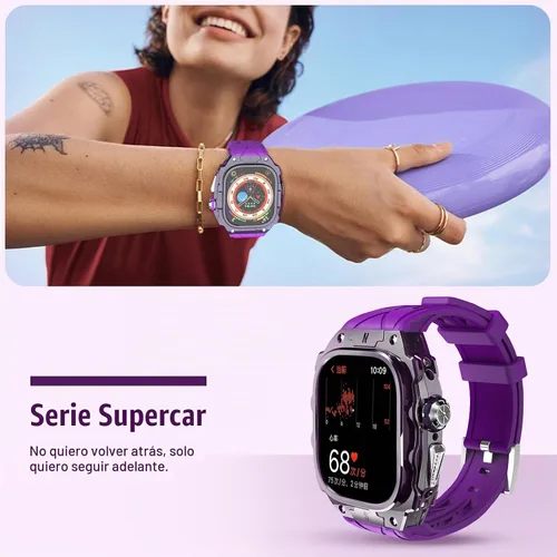 Vista 6 de Estuche de lujo translúcido para Apple Watch Ultra 1/2 de 49 mm, estuche resistente y ligero completamente envuelto con correa, correa de silicona