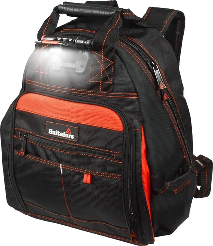 Vista 4 de Hultafors Work Gear HTL523 Mochila iluminada para herramientas, 50 bolsillos, portaherramientas de poliéster balístico resistente, luz giratoria