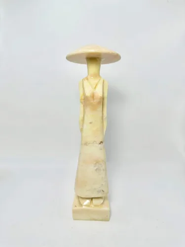 Vista 9 de Estatua de mármol negro para mujer vietnamita, estatua de mujer para sala de estar, oficina, escultura para decoración del hogar, 11.8 pulgadas