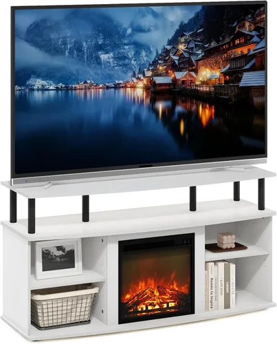 Vista 15 de Furinno Jensen Soporte de Centro de Entretenimiento con Chimenea para TV de hasta 55 Pulgadas, Americano, Eléctrico con Cable, Ajustable