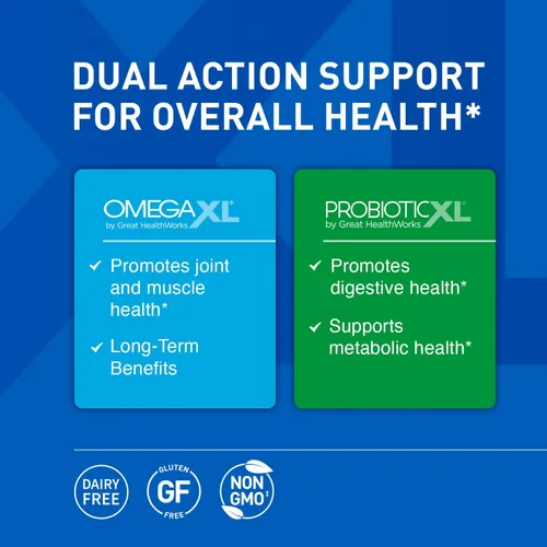 Vista 2 de OmegaXL Potente suplemento de apoyo para articulaciones y músculos (60 unidades) y Probiótico XL - PreforPro, DE111, estable en estante - Promueve