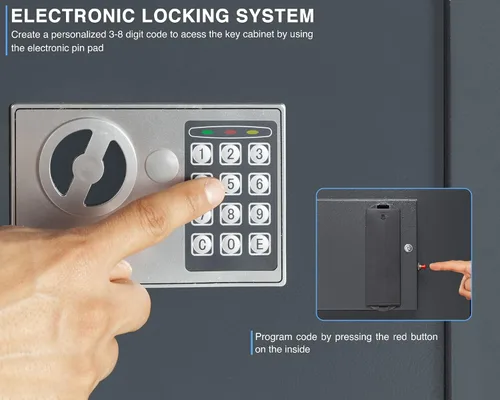 Vista 3 de DuraBox Armario de 40 llaves con cerradura digital, caja fuerte para llaves electrónicas, caja de seguridad de acero con ranura para caídas