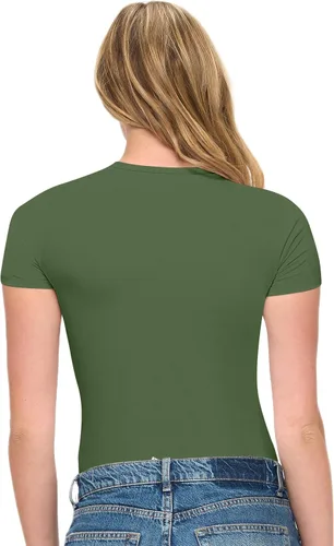 Vista 6 de Natural Uniforms Camiseta Baby Tee Crop Top de Manga Corta Y2K Súper Suave y Súper Elástica para Mujer verde Dill
