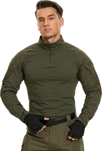 Vista 2 de TACVASEN Camisa táctica de combate de manga larga para hombre con Verde militar