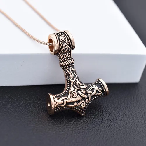 Vista 2 de Collar de urna de talismán de martillo de Thor vikingo nórdico para cenizas, acero inoxidable para hombre, joyería de cremación vintage, amuleto