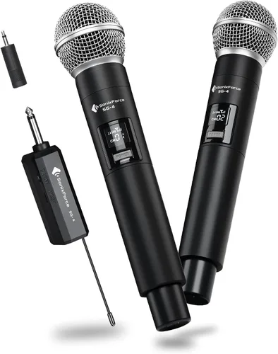 Vista 10 de Micrófono inalámbrico - Micrófono de karaoke para cantar - Micrófonos de mano dinámicos dobles recargables con receptor - Micrófono inalámbrico