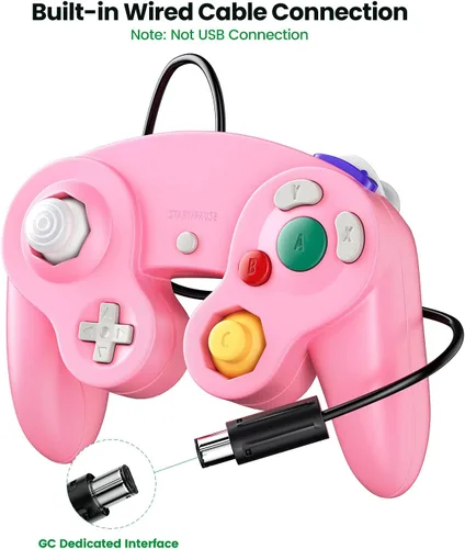 Vista 2 de Gamecube - Controlador Cipon con cable compatible con Nintendo WiiGameCube - mejorado rosa y morado
