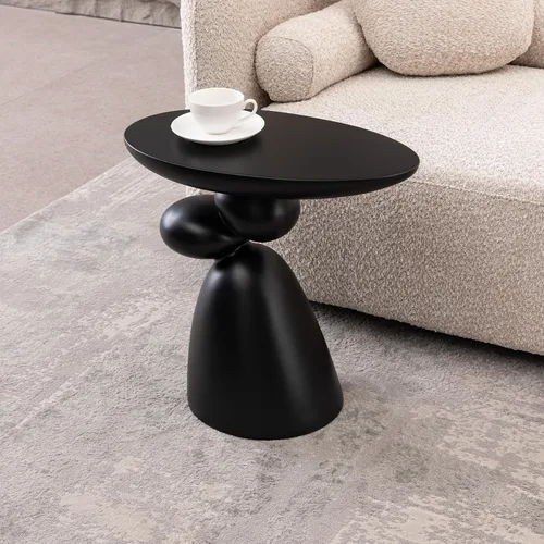 Vista 8 de Lucky - Juego de mesa auxiliar ovalada y 2 mesas auxiliares, mesa de té minimalista de fibra de vidrio con base escultórica, juego de mesa baja