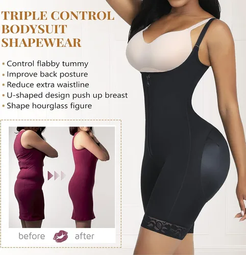 Vista 2 de FeelinGirl Fajas moldeadoras para mujer con control de abdomen, faja colombiana para mujer, con cremallera, busto abierto, entrenamiento de cintura