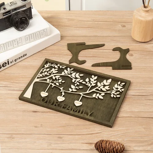Vista 7 de Jeweidea Placa personalizada con nombre de la familia con 2-8 nombres, adorno personalizado con grabado del árbol de la vida con soporte, regalo