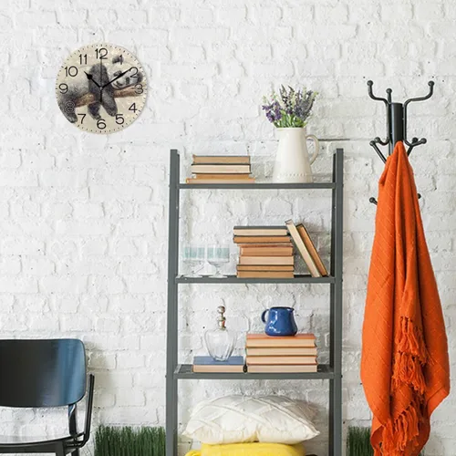 Vista 4 de ALAZA Reloj de pared con diseño de oso panda, funciona con pilas, silencioso, de cuarzo, analógico, rústico, estilo rústico, redondo, decoración