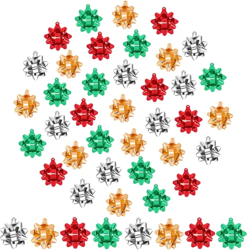 Vista 9 de JOICEE - 24 piezas de dijes de Navidad para hacer joyas, lazos de regalo de cinta metálica de Navidad, dijes para pulsera, collar, aretes Oro