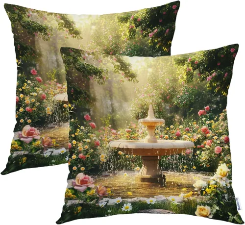 Vista 26 de Batmerry Flowers with Stems Throw Pillow Covers, Beautiful Floral Decorative Pillow Covers Digital Printing Blended for Couch Sofa Bed Invisible