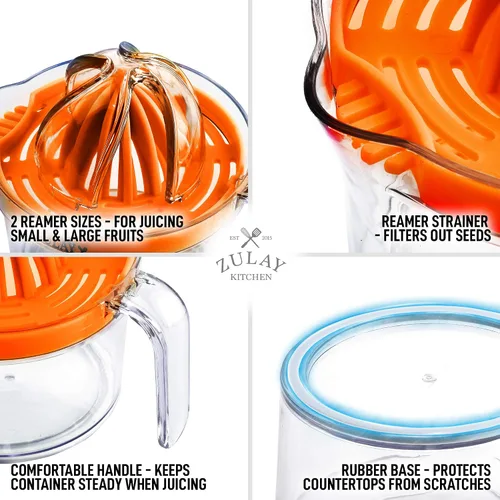 Vista 4 de Zulay Kitchen 3 en 1 exprimidor manual de cítricos - Exprimidor de limón multifunción de 17 onzas, exprimidor de naranja y extractor de cítricos