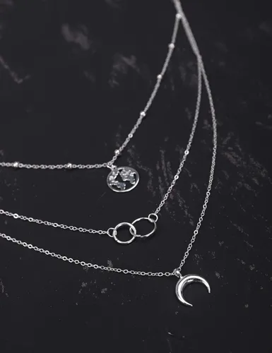 Vista 5 de fxmimior - Collar de 2 niveles con diseño de luna, colgante de plata y oro, para mujeres y niñas