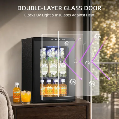 Vista 3 de Antarctic Star Mini refrigerador de 18 litros de 24 latas, refrigerador de bebidas con compresor silencioso, luz LED, refrigerador pequeño