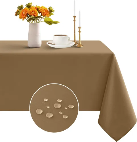 Vista 10 de Romanstile Mantel rectangular – Impermeable y resistente a las arrugas, mantel de poliéster lavable para cocina, comedor, fiesta, boda, uso en Beige