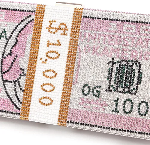 Vista 7 de Bolso de mano de dólar para mujer de Covelin bolso de mano de noche con diamantes de imitación