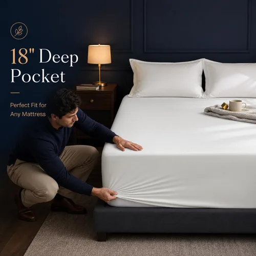 Vista 7 de Protector de colchón California King Tencel Luxury 100% impermeable, sedoso suave y transpirable, funda de colchón refrescante ajustable de 18